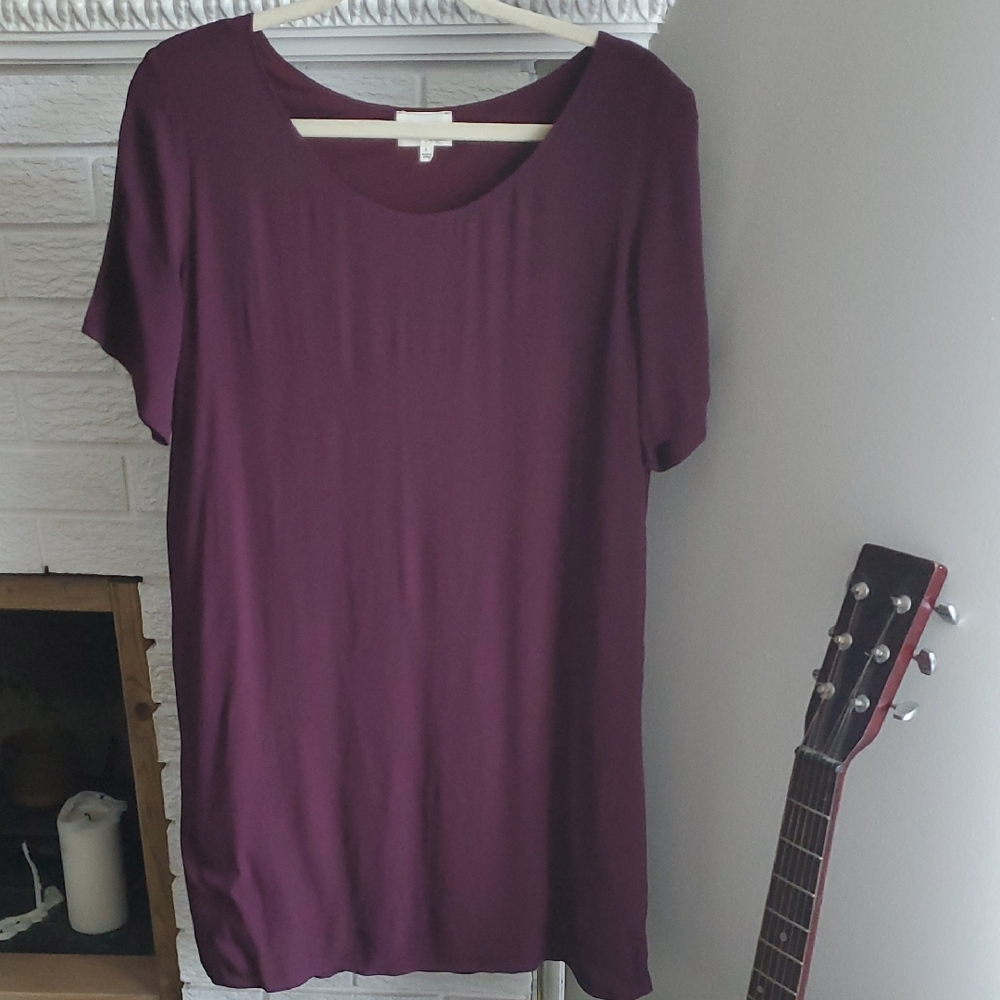 Wilfred Free Women's Relaxed Burgundy Plum Short Sleeve Mini Loose Dress Size L